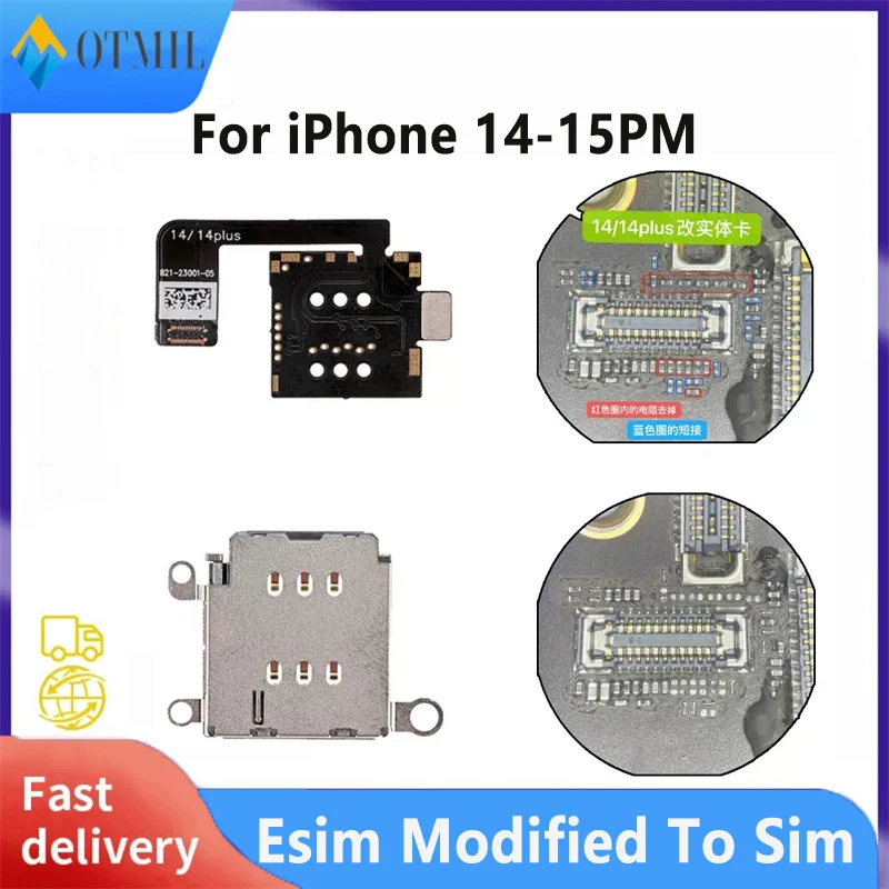 

WYLIE Esim Modified To Dual Sim Card Flex Cable For iPhone 15 14 Plus Pro MAX Esim To Single Sim Card Slot Tray Holder Parts