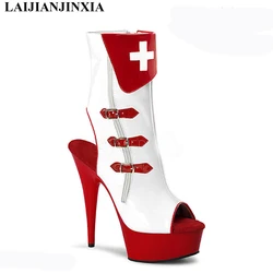 Laijianjinxia Nieuwe 15Cm/6Inch Pu Bovenste Sexy Exotische Hoge Hak Platform Feest Vrouwen Laarzen Paaldans Schoenen C069