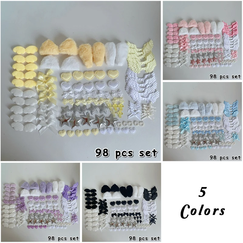 98pcs Handmade DIY Japanese Style Ita Bag Cute Plush Ears Wings Bow Accessories Kit Anime Badge Card Holder Decorative Material