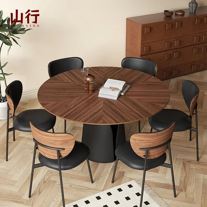 XX Vintage Solid Wood Round Dining Table With Lazy Susan, Black Walnut Inlay, Mid-Century Modern Style For Small Spaces