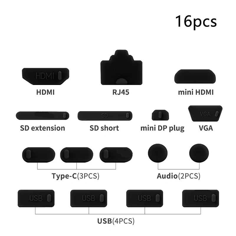 Universal Anti Dust Plug for Notebook 16pcs Silicone Cover Stopper Laptop Dustproof Type C RJ45 USB Interface Waterproof Cover