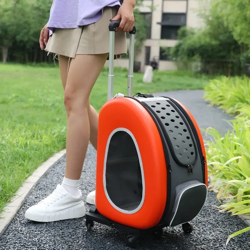 Foldable Pet Stroller 3-in-1 Detachable Dog Cat Carrier Portable Pushchair with Mesh Lightweight Rolling Backpack for Small Dogs