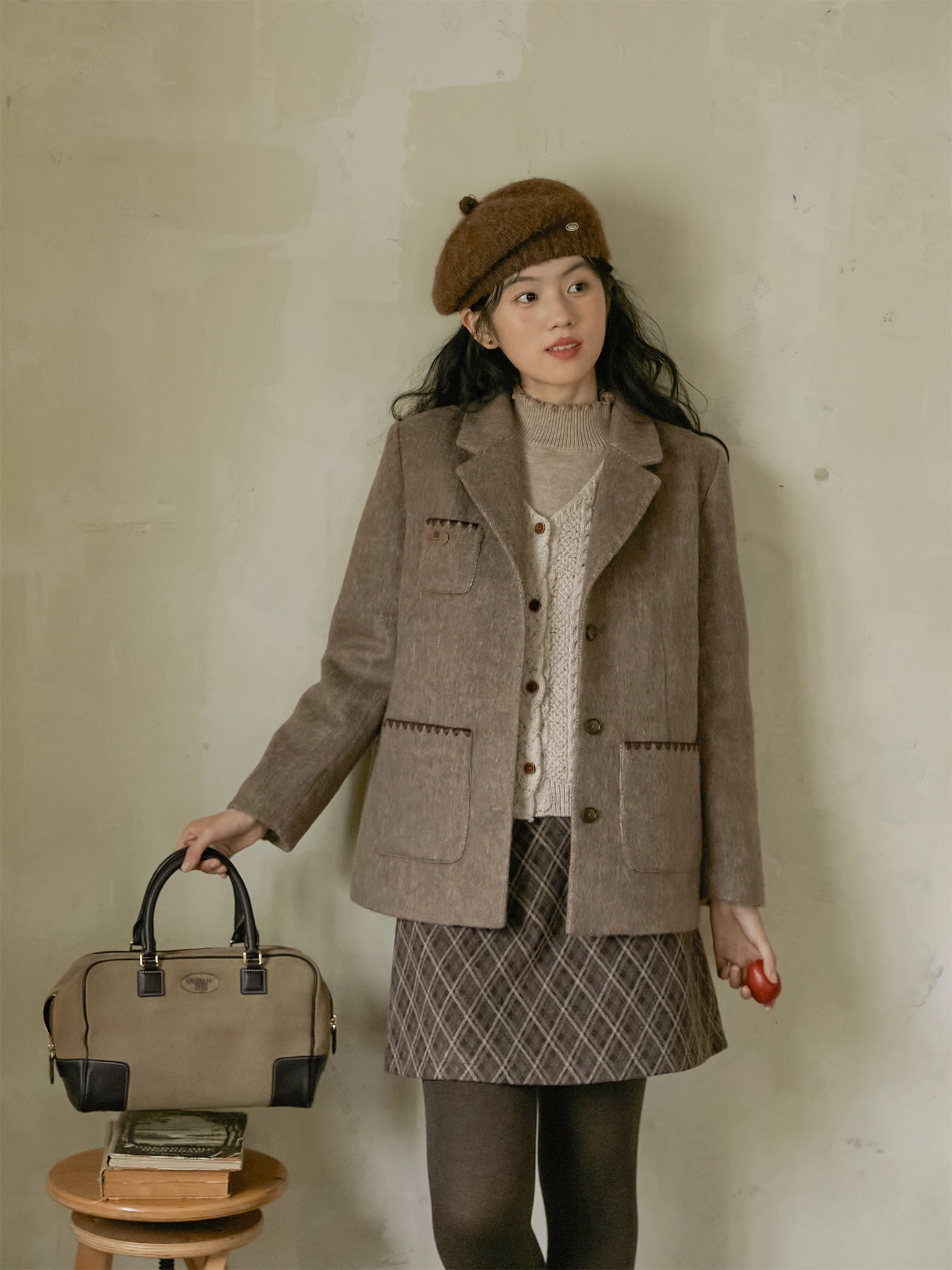 

Nesoulum Women's Woolen Suit Jaet Embroidered Cotton Tweed Loose Fit Vintage Sle Long Sve Button up Coat