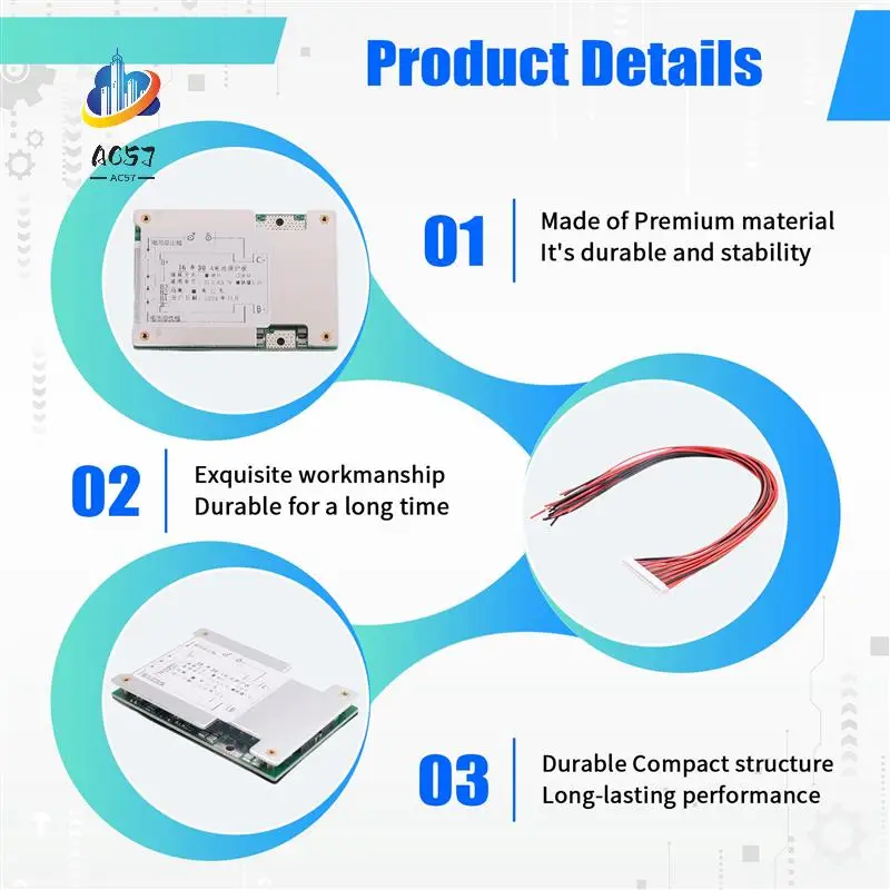 AC57-16S 48V 30A Lifepo4 Battery Protection Board BMS PCB With Balance For E-Bike Escooter