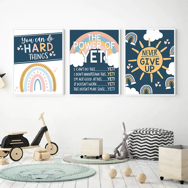 Cute Inspirational Quotes Canvas Art Poster Print Sun Rainbow Wall Decorative Picture for Nursery Bedroom Modern Home Decor