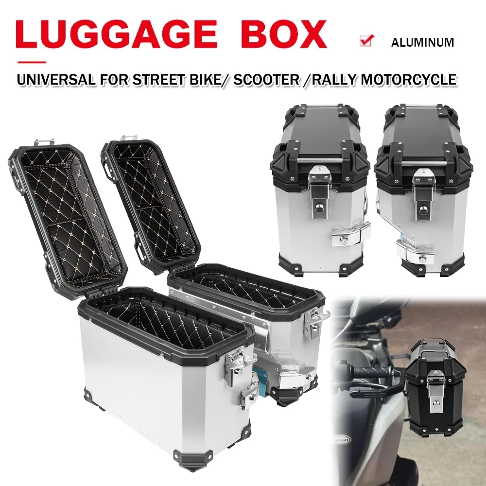 35L Universal Storage Box Motorcycle Side Box Luggage Cases Pannier Saddlebags Aluminum Boxes For Suzuki V-strom For Benelli