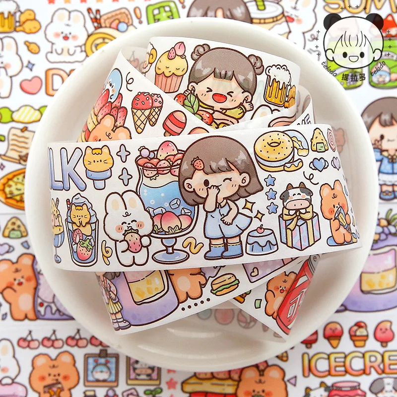 Cintas adhesivas decorativas para álbumes de recortes, 2 pegatinas japonesas de papel para manualidades, postre colorido, 1 piezas/1 lote