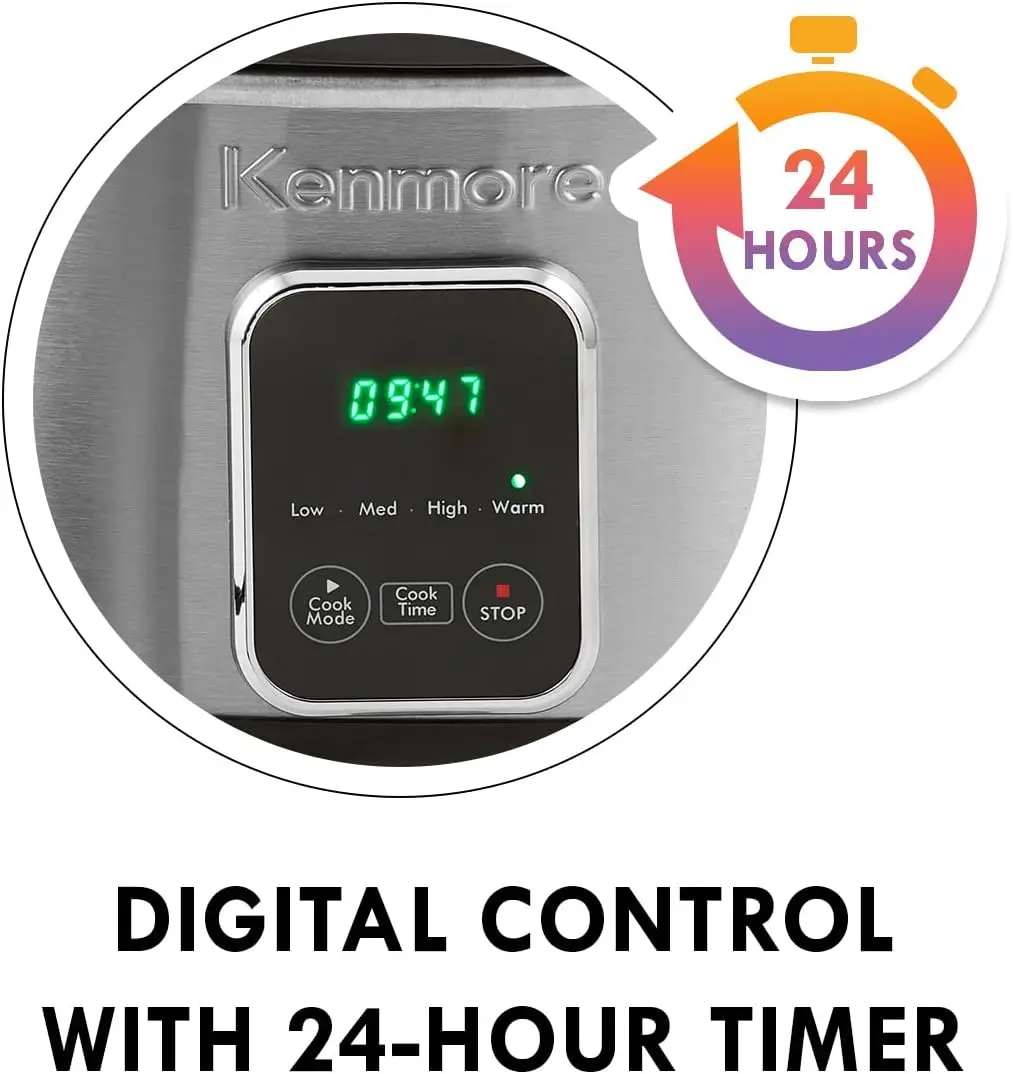 كنمور-طباخ بطيء قابل للبرمجة مع قلاب ، طباخات كهربائية من الفولاذ المقاوم للصدأ ، أرز دافئ وحساء Sous Vide S ، طباخ بطيء 7 كوارت