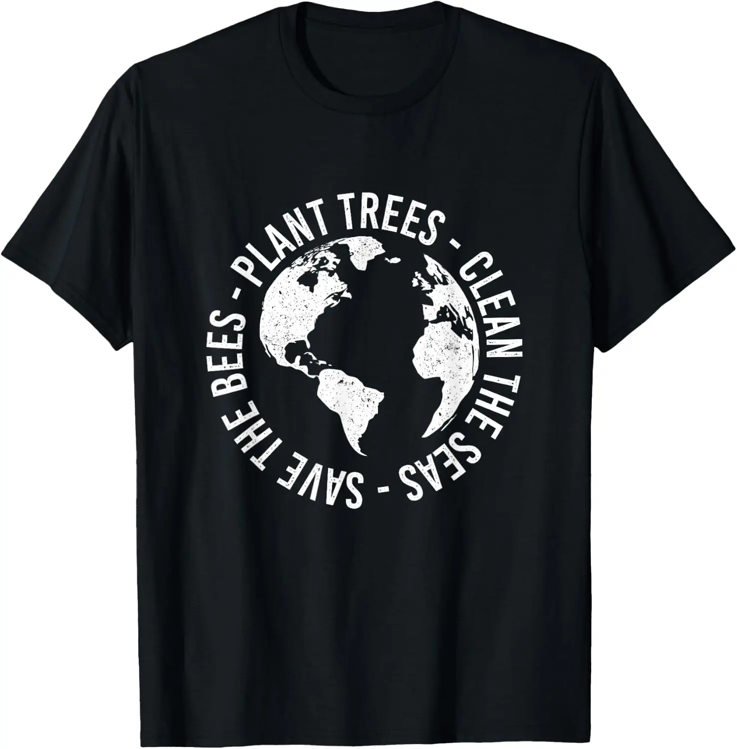 Plant Trees Clean Seas Save The Bees - Earth Day T-Shirt 100% Cotton Trendy Y2K Short-Sleeve Tee – Soft, Quick-Drying, & Moisture-Wicking; Ideal for Sports or Casual Wear; Great Gift for Christmas or Halloween. Environmental.