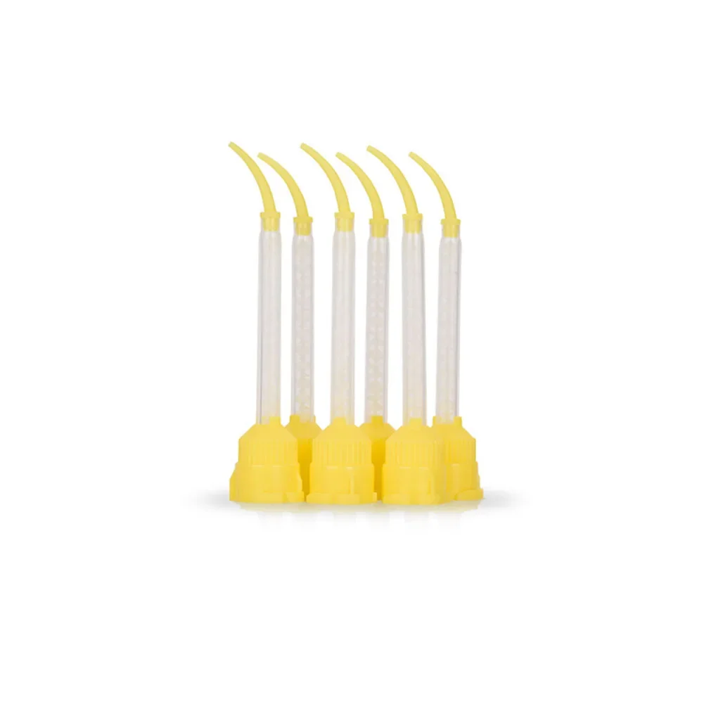 50/100Pcs Dental Silicone Mixing Tips Short Yellow Dispenser Nozzle Disposable Silicone Impression Material Conveying Tube Head