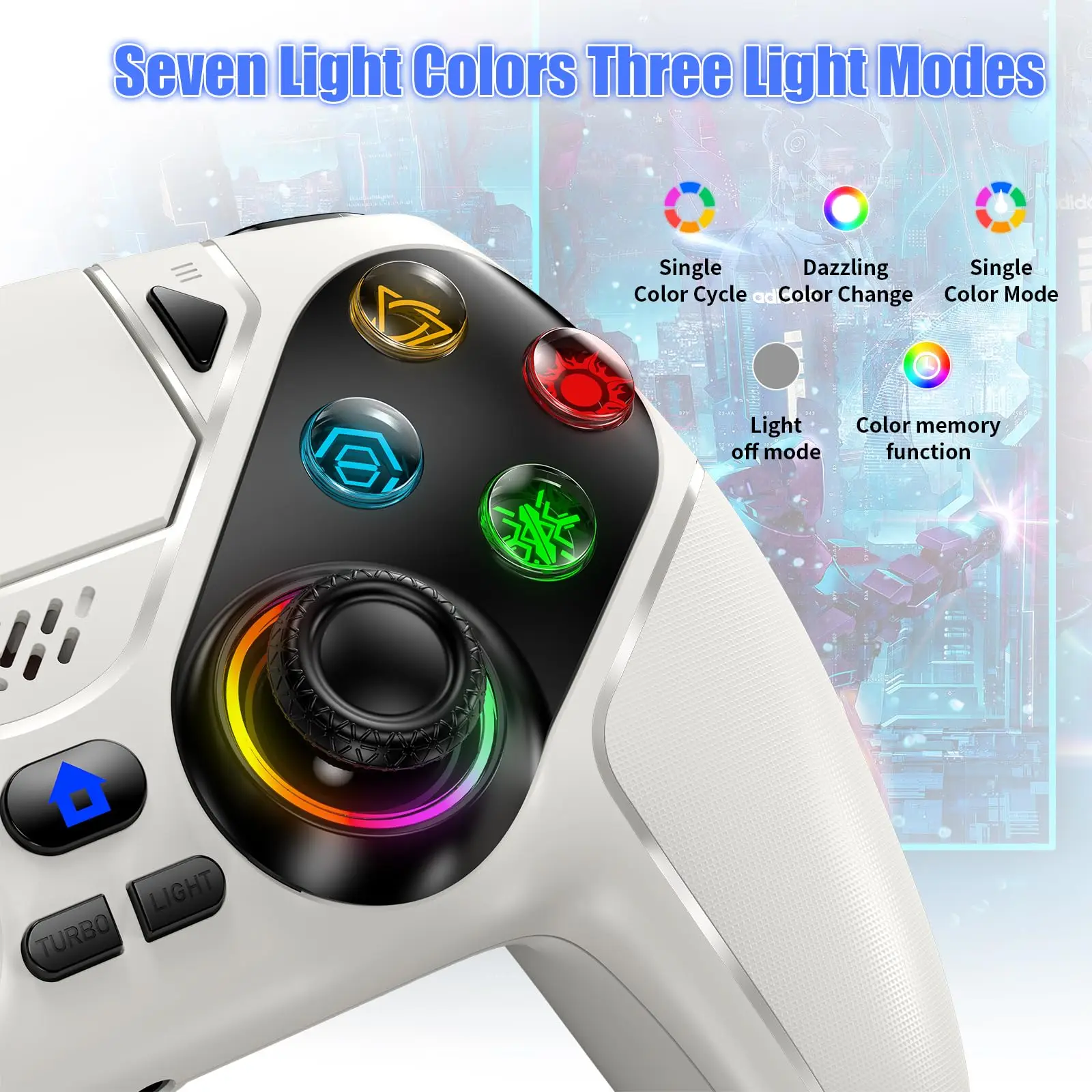 وحدة تحكم لـ PS5 RGB Lirhts وحدات تحكم الألعاب اللاسلكية لـ Playstion 5 Pro/Slim/PC مع تأثير القاعة يشغل الاهتزاز التوربيني