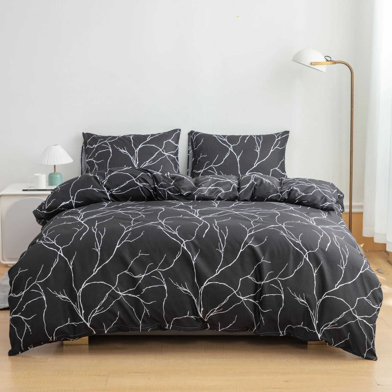 Black Marble Stripe Pattern Bedspread 3-Piece Set, Ultra-Soft, Comfortable and Breathable Bedding Duvet Set, Suitable for Bedrooms and Guest Rooms (Bedspread + Pillowcases, Without Comforter and Pillow Inserts) for All Seasons, Machine Washable