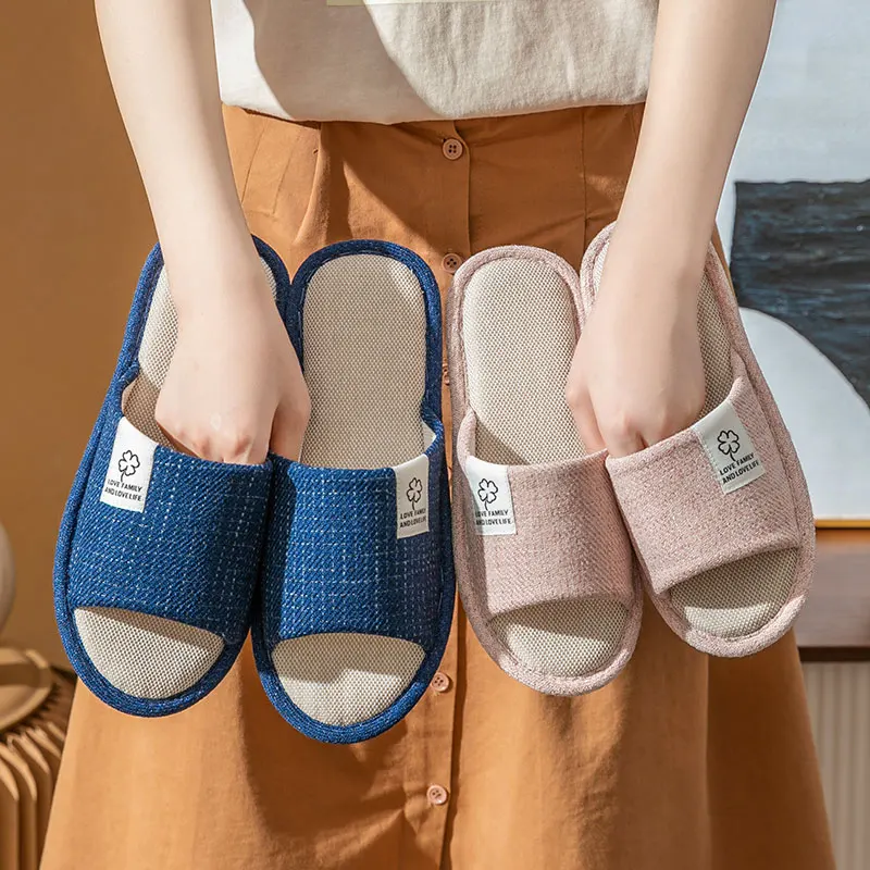 Men's Breathable Anti-slip Linen Slippers Indoor Home Use Floor Beauty Salon Cloth Slippers Outdoor Wear Summer Autumn Winter