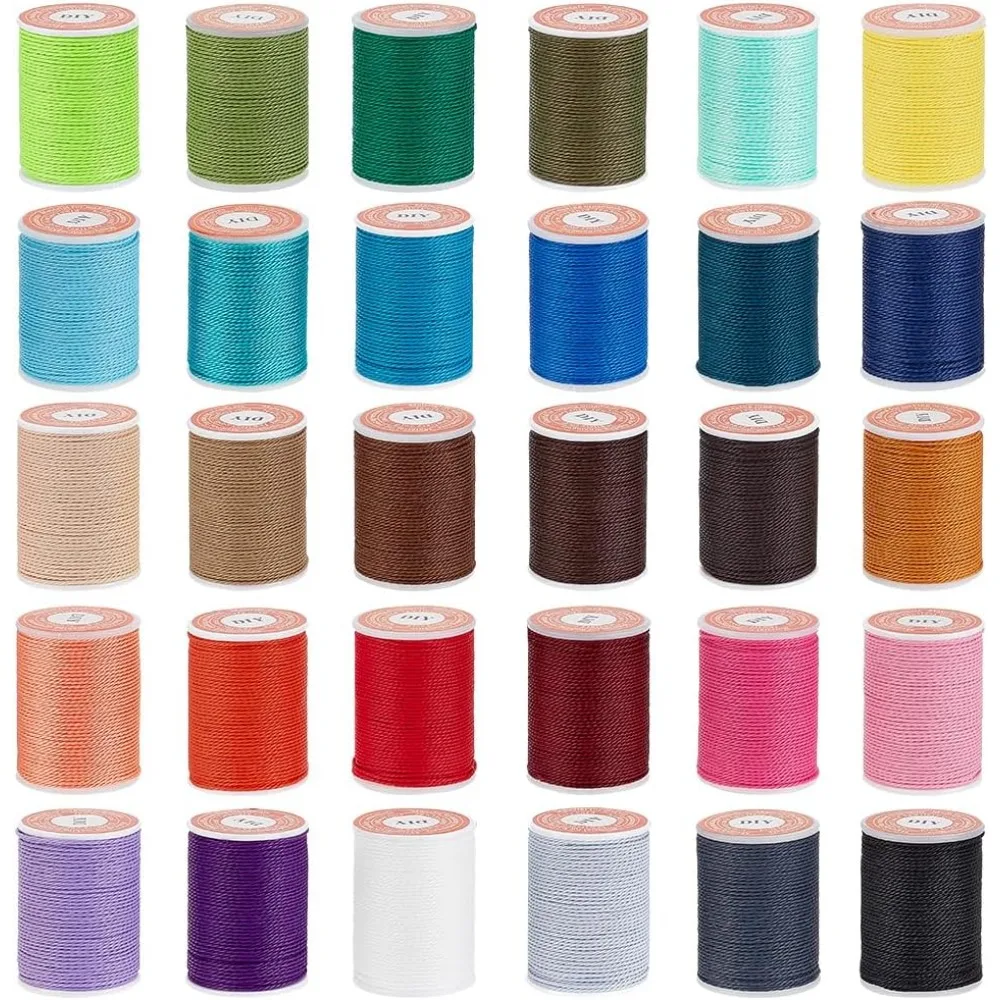 360 Yards/30 Rolls Waxed Polyester Cord 1mm Twisted Thread Sewing Waxed Stitching Thread Cord String for Bracelet Making