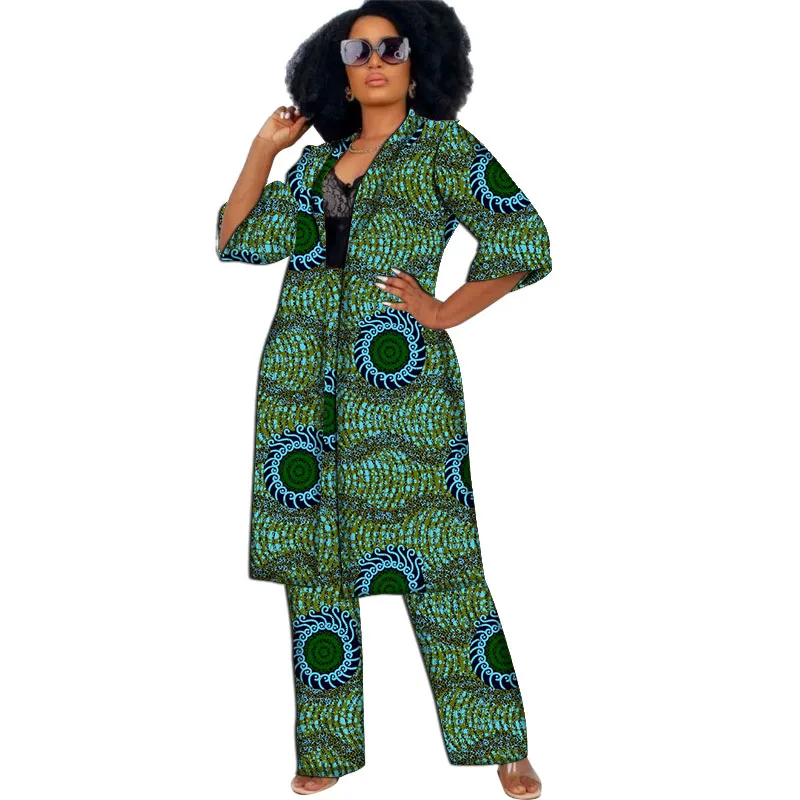 Frauen afrikanische Kleidung Cardigan Mantel Set verlängerte Wind break Halbarm Tops mit geraden Hosen Ankara Outfits