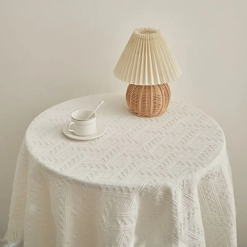 White Nordic INS Style Tablecloth, Photo Background Cloth, Coffee Table Mat, Desk Round Table Cloth, Dustproof Cover Cloth