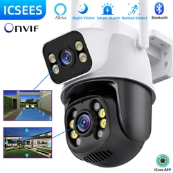 cameras vigilância wifi camera de segurança wifi externa prova água externa Wifi Surveillance Cameras 4K Câmera de segurança sem fio impermeável ao ar livre Lente dupla Proteção de segurança ICsee IP Camera AI Track