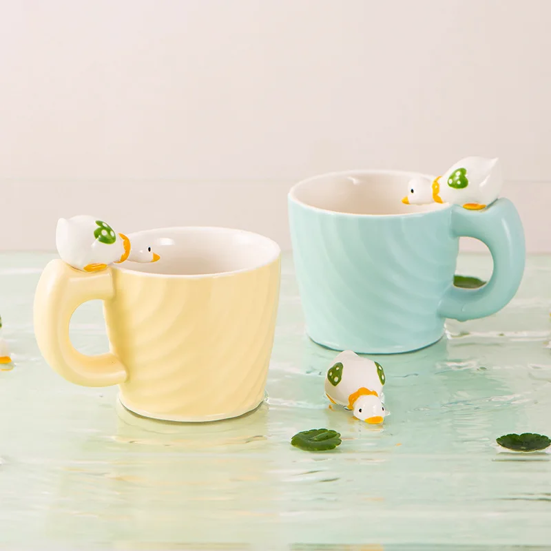 Ins Cute Duck Ceramic Cup Creative High Beauty Coffee Mug High Temperature Resistant Small Fresh Kawaii Cups Milk Breakfast Mugs