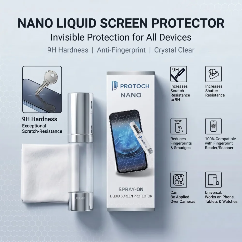 Universal Nano Liquid Screen Protector Spray, Shatter‑Resistant Anti‑Scratch Anti‑Fingerprint Liquid Coating for Tablet Phone