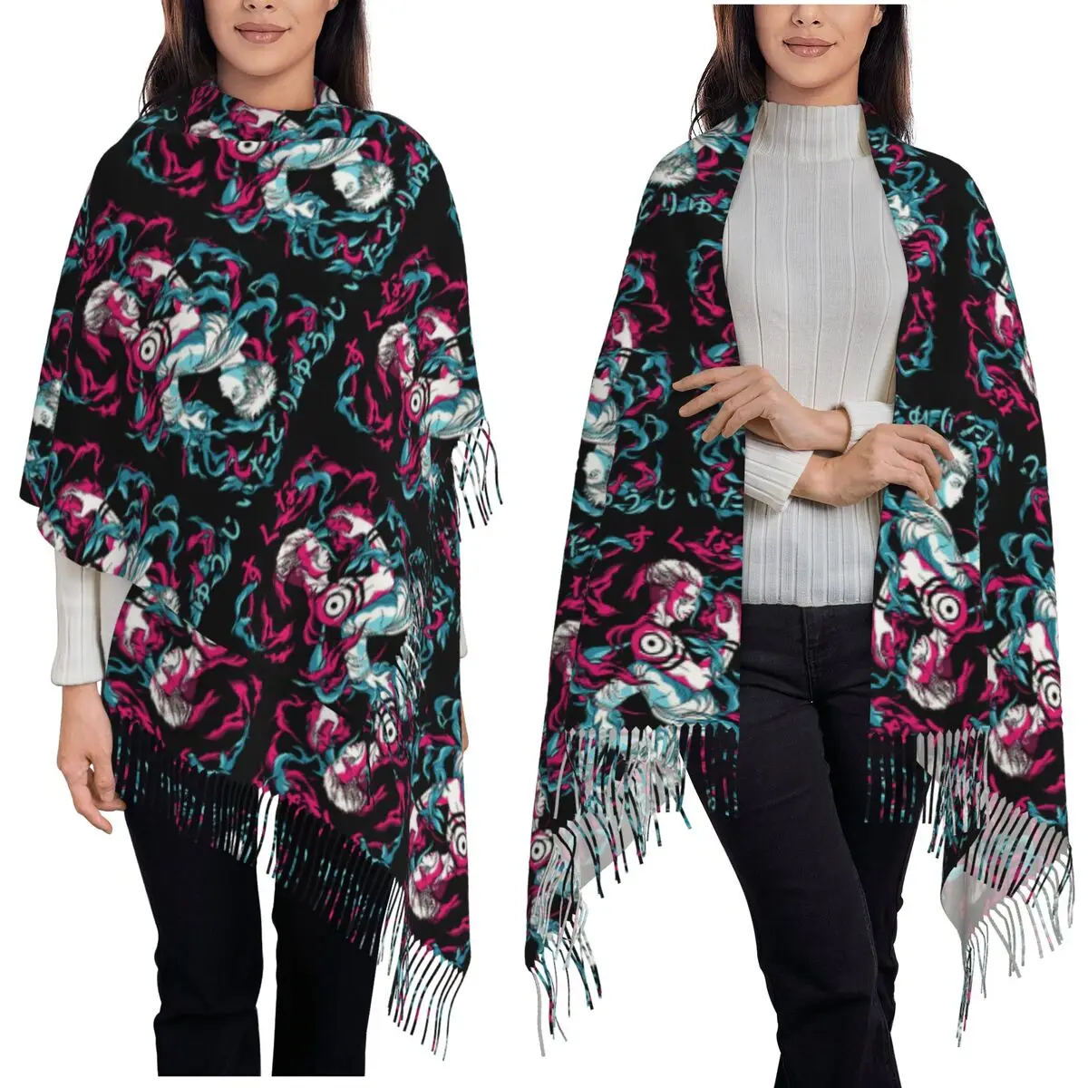 

Крутой аниме Sukuna Jujutsu Kaisen Манга Шарф Шарфы с кисточками Женские мягкие теплые шали и накидки Большая осенне-зимняя шаль