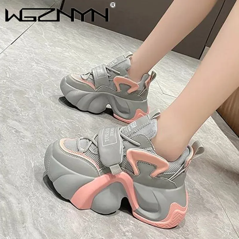 Women Chain Chunky Sneakers White Black Fashion 7CM Thick Sole Casual Ladies Vulcanized Shoes Sport High Platform Sneaker Woman