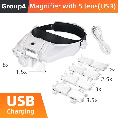 USB Oplaadbare Bril Loep Horlogemaker Reparatie Tool Bril Vergrootglas LED Hoofdband Vergrootglas 1.5x 2x 2.5x 3x 3.5x 8