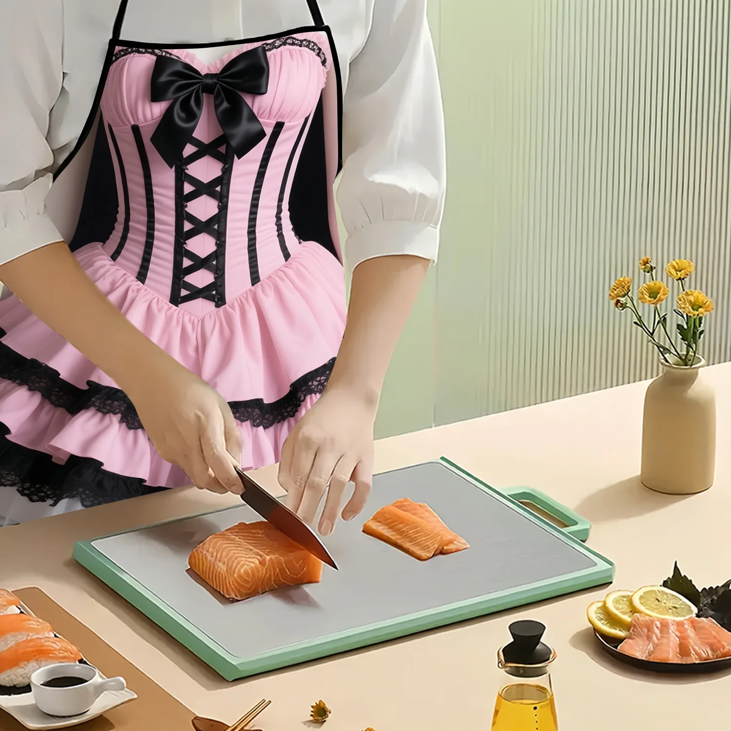 Pink Black Lace Corset Maid Apron Waterproof Polyester Kitchen Cooking Baking BBQ Grill Party Favors Gag Gift Home Decor