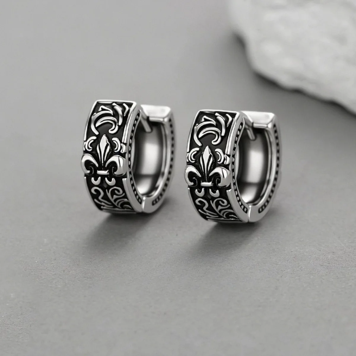 Edelstahl Retro Creolen für Männer und Frauen Piercing-Ohrringe Schmuck für Empfindliche Ohren Mode Punk Hip Hop – Detail 2