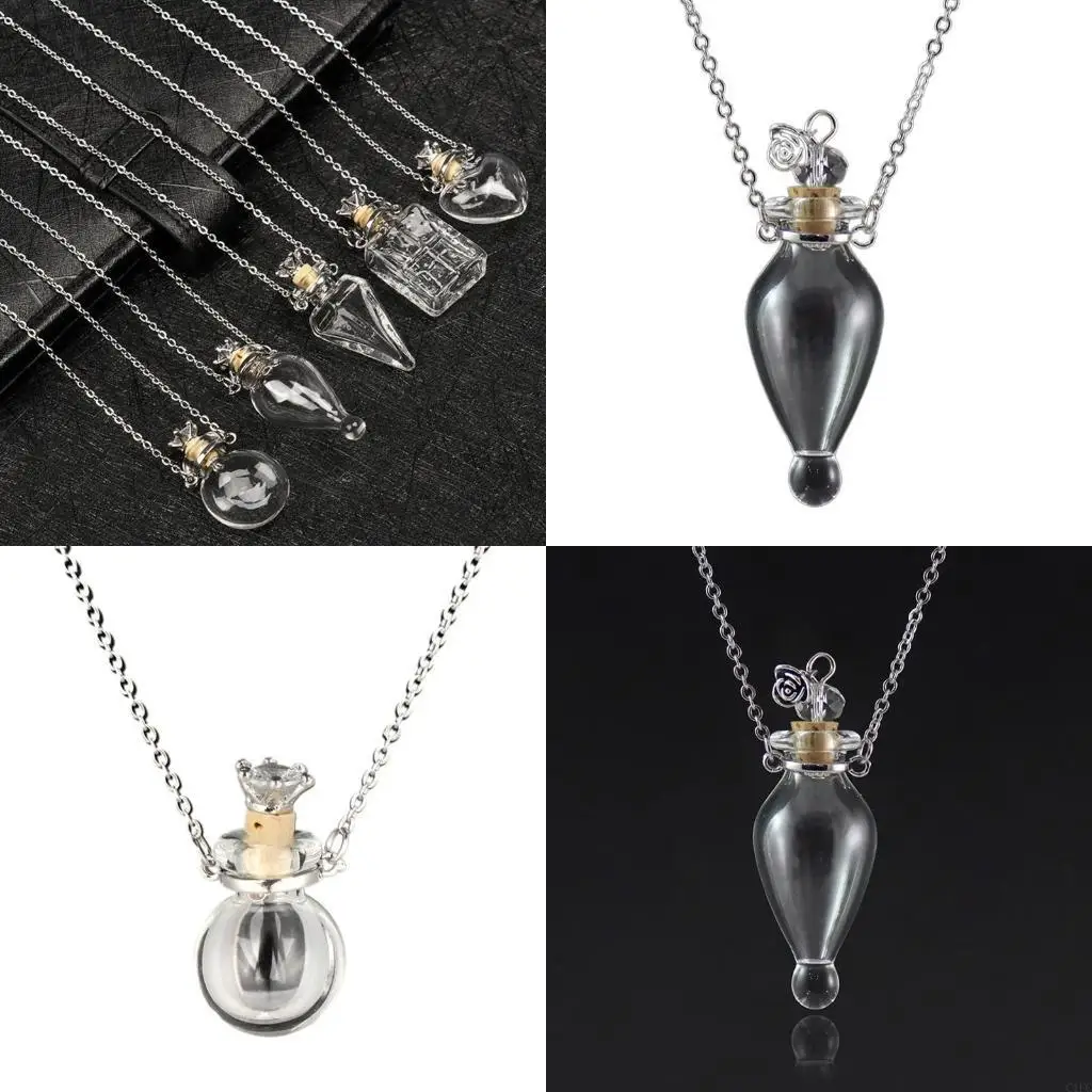 Transparent Heart Vial Bottle Necklaces for Titanium Steel Chain Make a for Wish Blood Vial Necklace Women Jewel