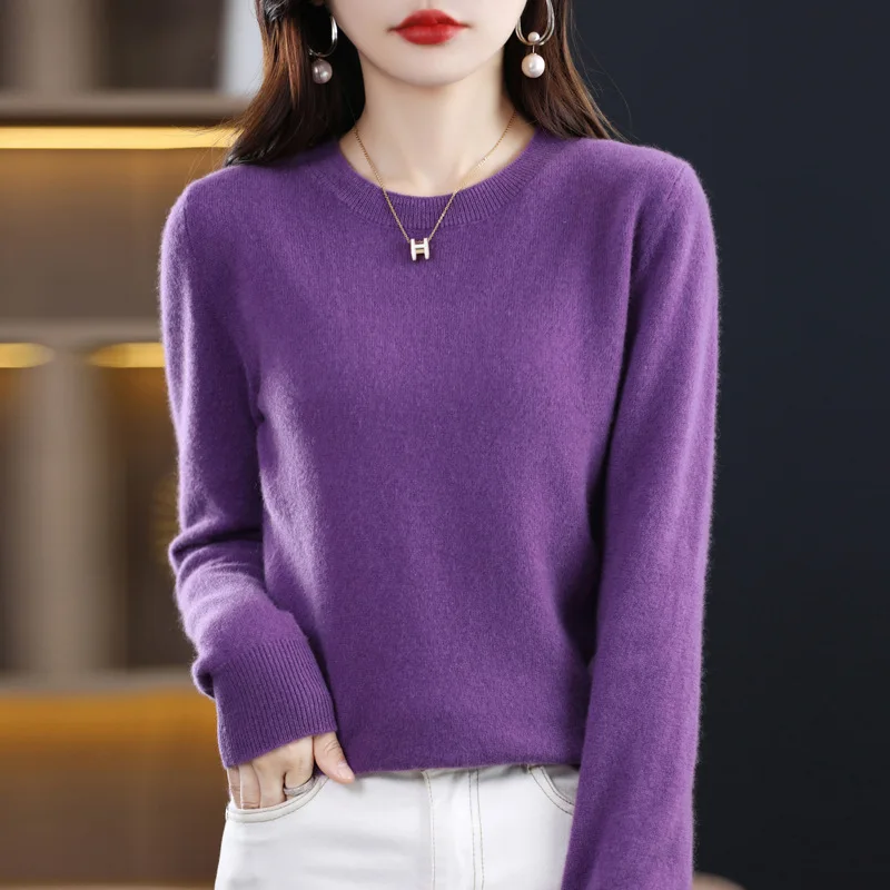 قاعدة البلوز محبوك الخريف الشتاء بلون رداء علوي من الصوف المرأة الكورية نمط فضفاض الجولة الرقبة الداخلية رداء علوي من الصوف Wh