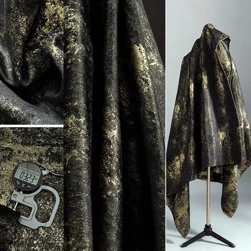 

Vintage Black Gold Jacquard Fabric High-end Hot Stamping Gloss Texture Silhouette Hanfu Jacket Clothing Designer Fabric