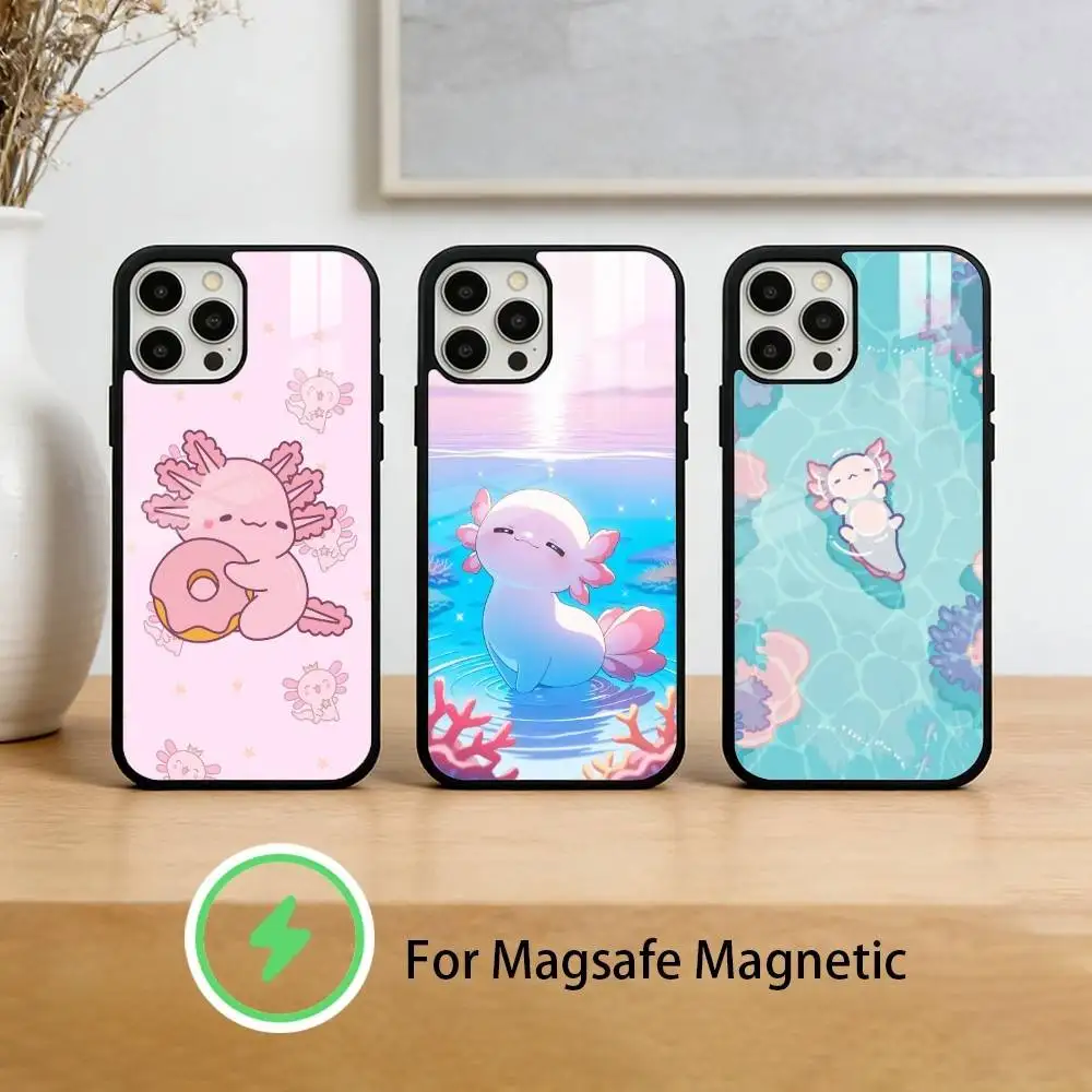 Cartoon C-Cute A-Axolotl Phone Case For iPhone 17/16/15/14/13/12/Plus/Pro/Max for Magnetic Wireless Charging