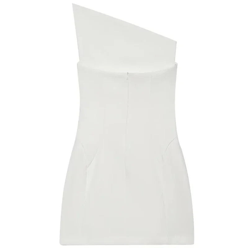 HXAO Asymmetrisches Weißes Kleid mit Off-Schulter-Ausschnitt, Elegantes Mini-Partykleid, Sommerliches Bodycon-Kleid mit Rückenfreiem Design für Hochzeitsgäste – Detail 5