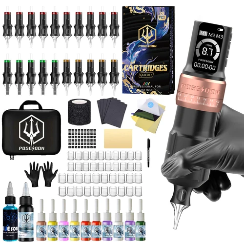 Kit de tatuaje POSEIDON V5, nuevo Kit de pluma de tatuaje ajustable para maquillaje permanente, Kit de máquina de tatuaje, gran oferta, Kit de pistola de tatuaje inalámbrica