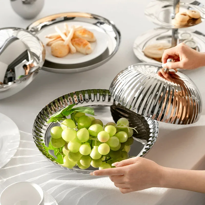 European-Style Stainless Steel Serving Tray with Lid Creative Dim Sum Rack Dessert Table Ornaments