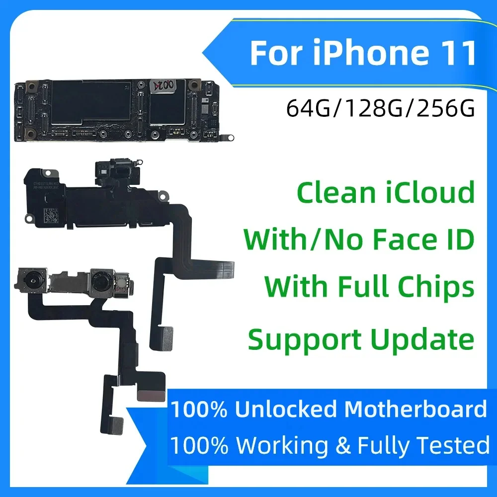 Tested For iPhone 11 pro max Motherboard Logic board Clean iCloud Full chip unlocked mainboard with Face ID support IOS update