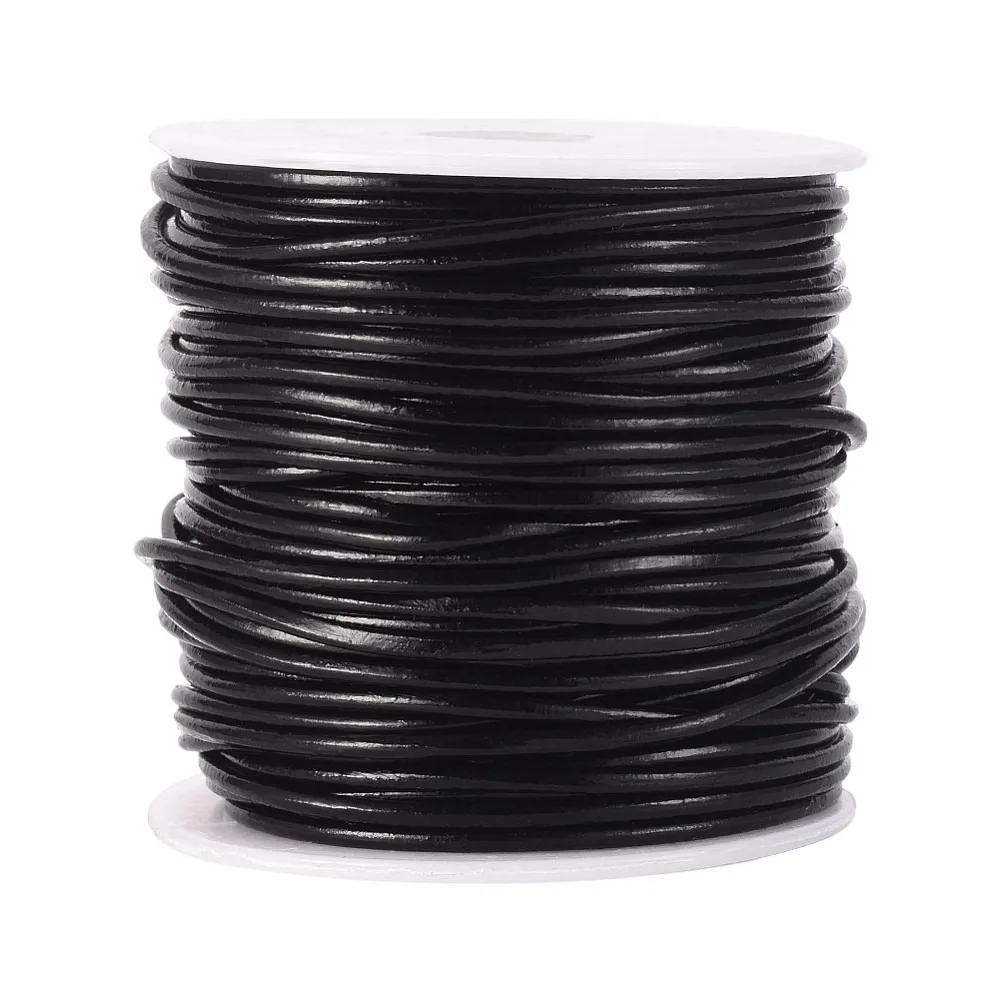 

1 Roll Cowhide Leather Jewelry Cord Jewelry DIY Making Material with Spool Round Black 2mm 30 yards/roll