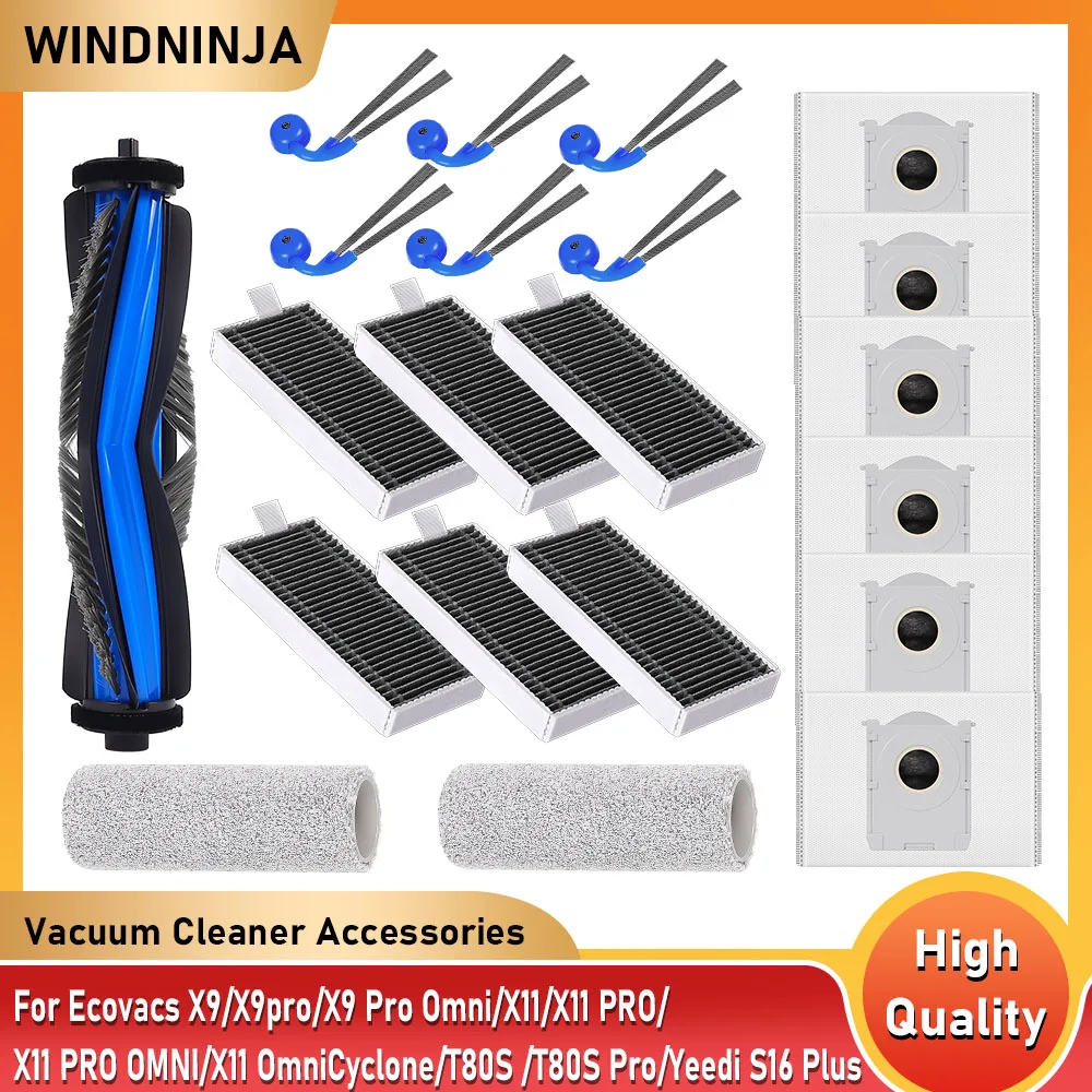 Für ECOVACS X9/X9 PRO OMNI/X11 Pro/X11 PRO OMNI/T80S/YEEDI S16 PLUS Zubehör Filter Hauptseite Pinsel Roller Mopp Staubbeutel