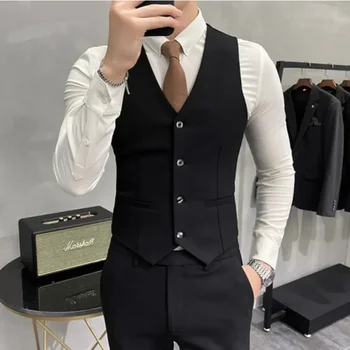 ( Jacket + Vest + Pants ) High-end Brand Boutique Fashion Solid Color Mens Casual Business Suit 3Piece Set Groom Wedding Dress 4 ( Jacket + Vest + Pants ) High-end Brand Boutique Fashion Solid Color Mens Casual Business Suit 3Piece Set Groom Wedding Dress 4