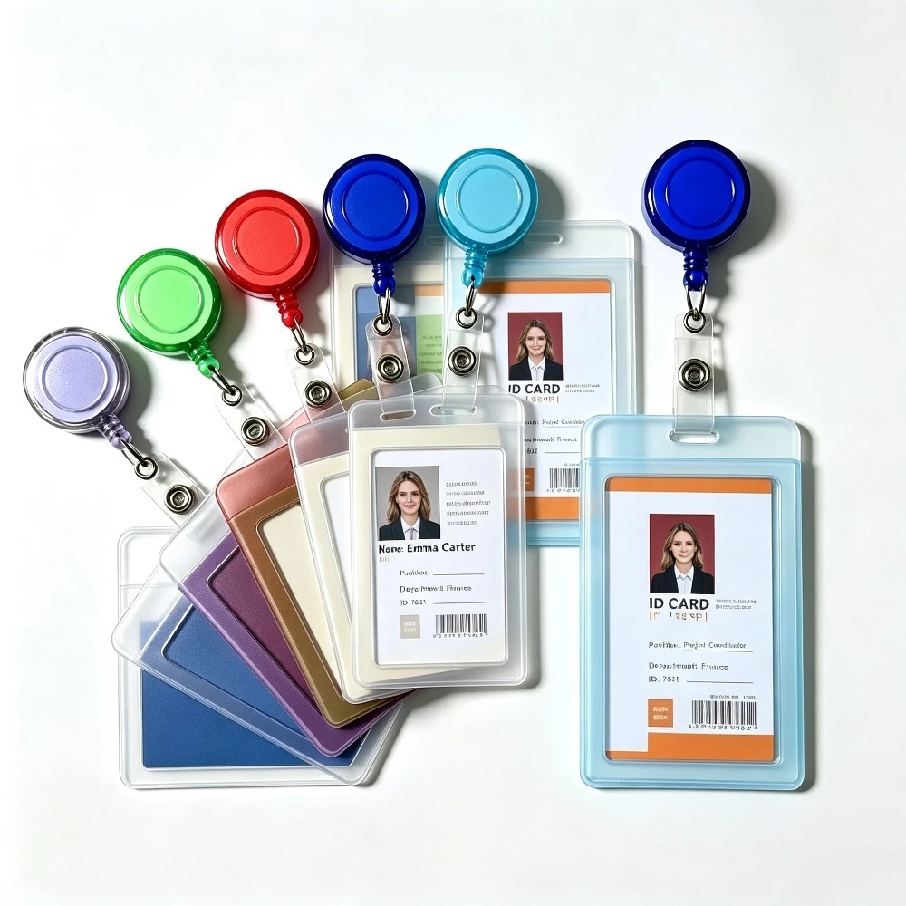 Plastic ID Pass Card Holder Badge Cover Sleeve Exhibition ID Tag Badge Working Permit Case Keychain Badge Reel for Staff Nurse
