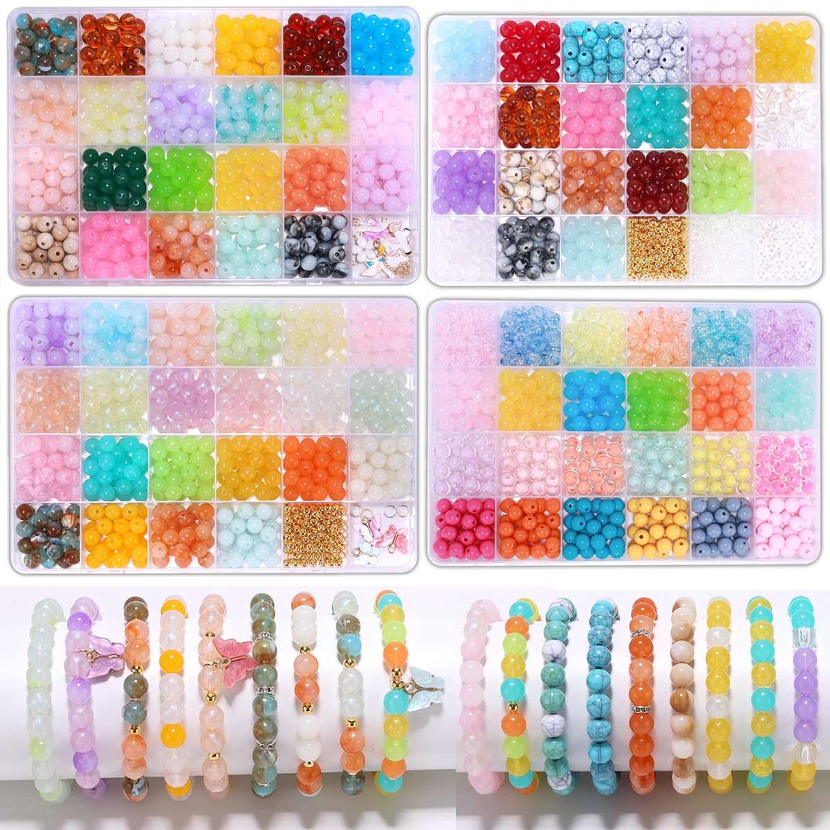 1Box 8mm Acrylic Beads for Bracelet Making Kit, Imitation Gemstone Glass Beads Crystal Beads Jewelry Making Kit Gift