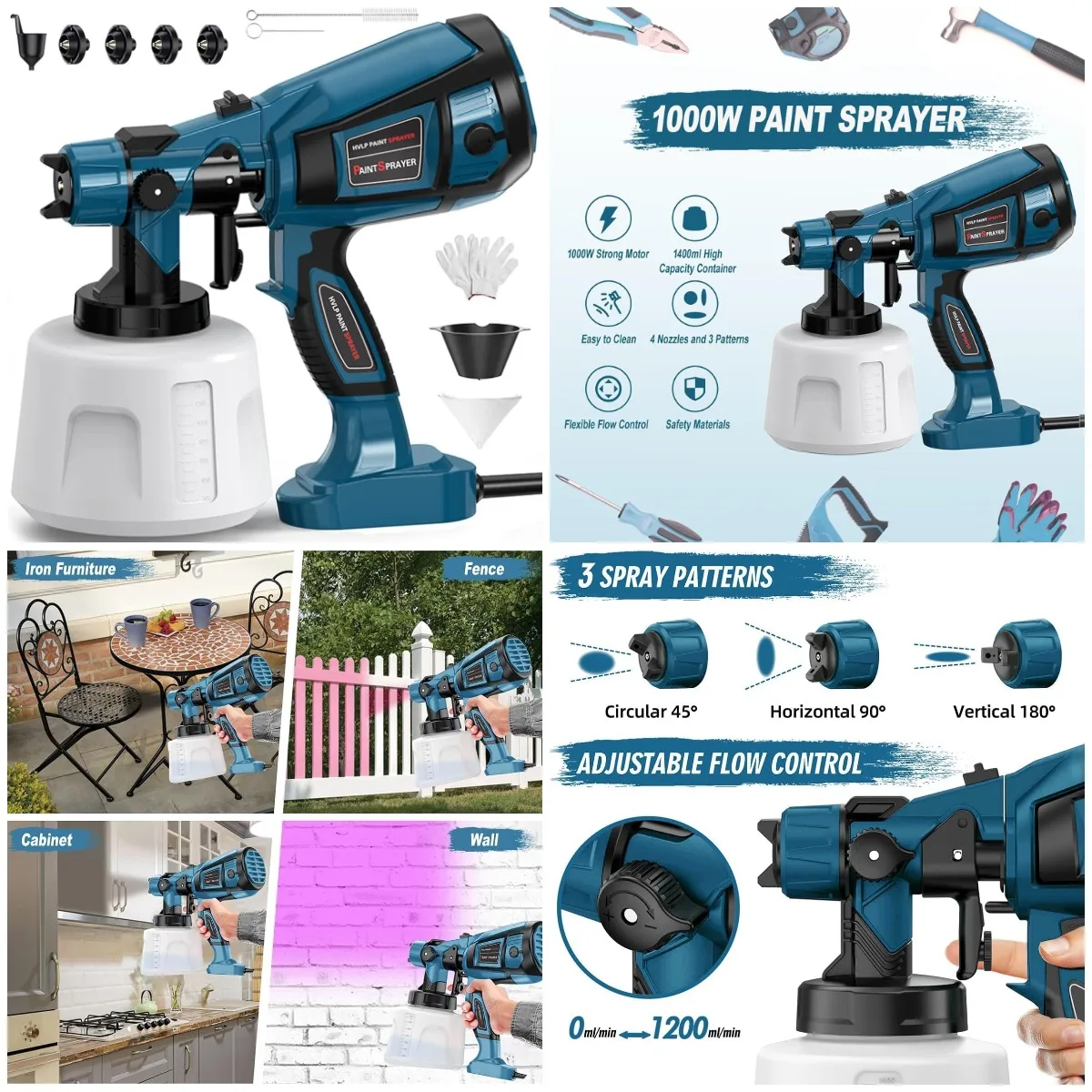 

Paint Sprayer Tool 1000W High Power Electric Spray Paint Gun Easy to Clean for Furniture Cabinets House Painting