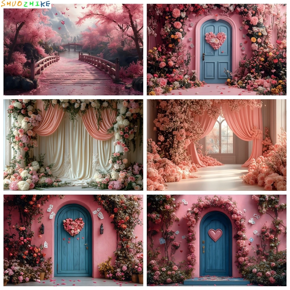 

Valentine's Day Pink Arch Flower Photography Backdrop Birthday Party Wedding Children Art Portrait Maternity Decoration Props