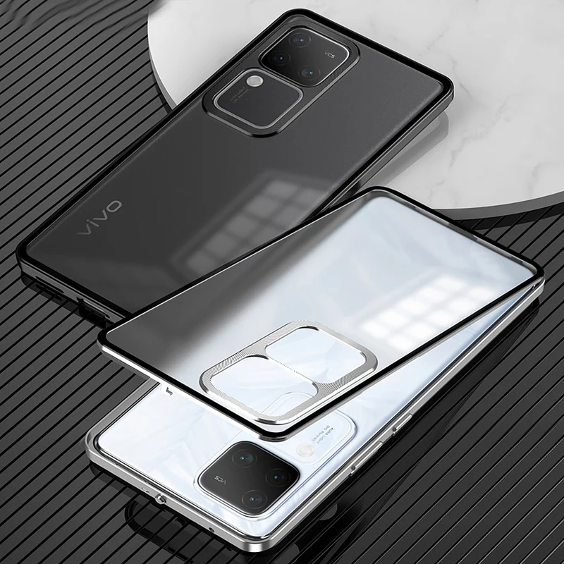 Aluminum Alloy Bumper Frame Magnet Closed Metal Matte Back Cover For vivo V29 V30 V40 Pro Y200 Pro Y300 Plus 5G Phone Case Shell