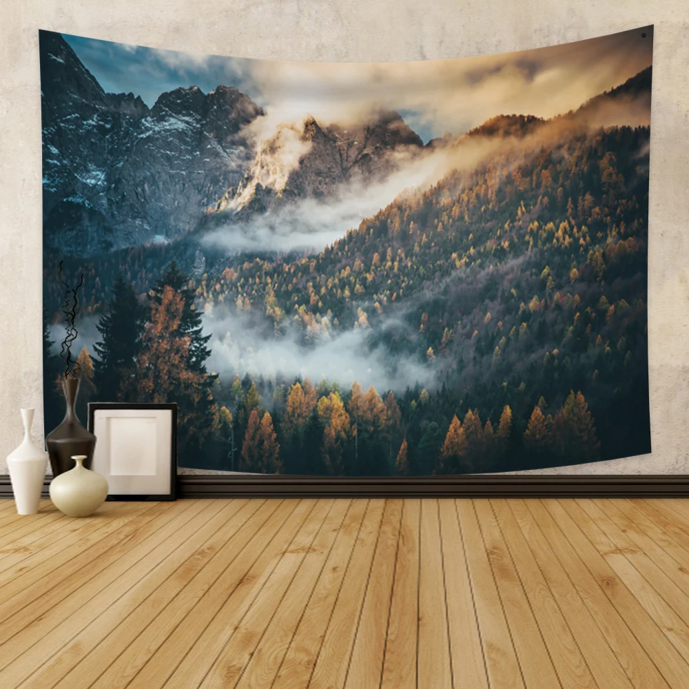 Misty Forest Natural Landscape Blankets  Travel  Mattresses Sleeping Pads Wall Hangings tapiz