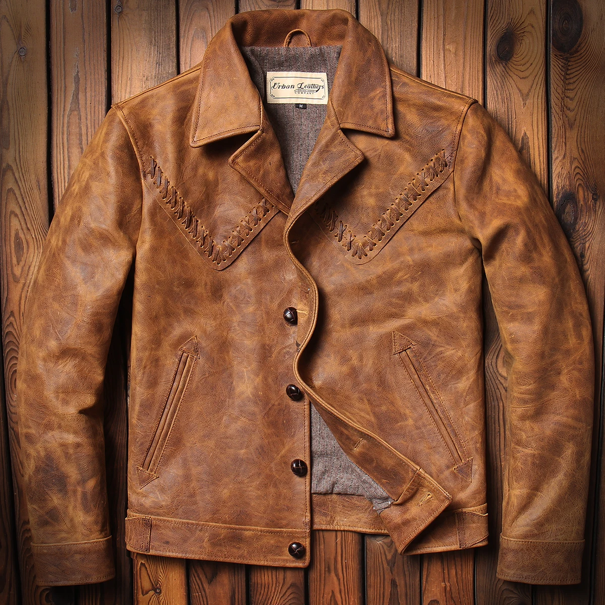 

Authentic Leather Jaet Men's American Retro RL Sle Bengal Tea Core Stretch Color Change Top Layer hide Vintage Leath...