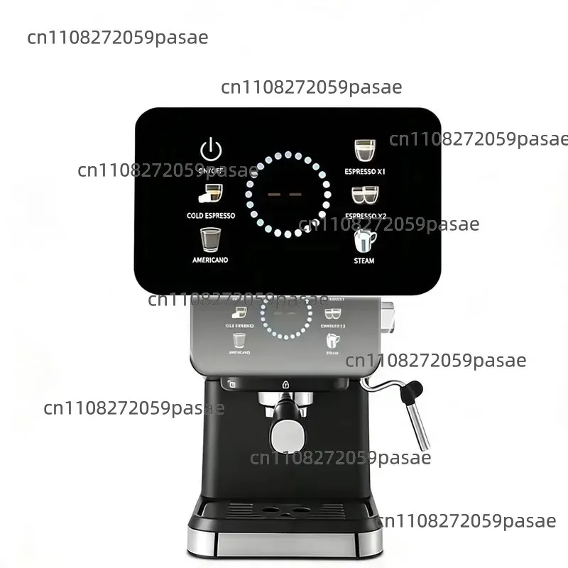 Electric semi-automatic espresso machine, stainless steel case, LCD screen, 5-10 cup capacity, household