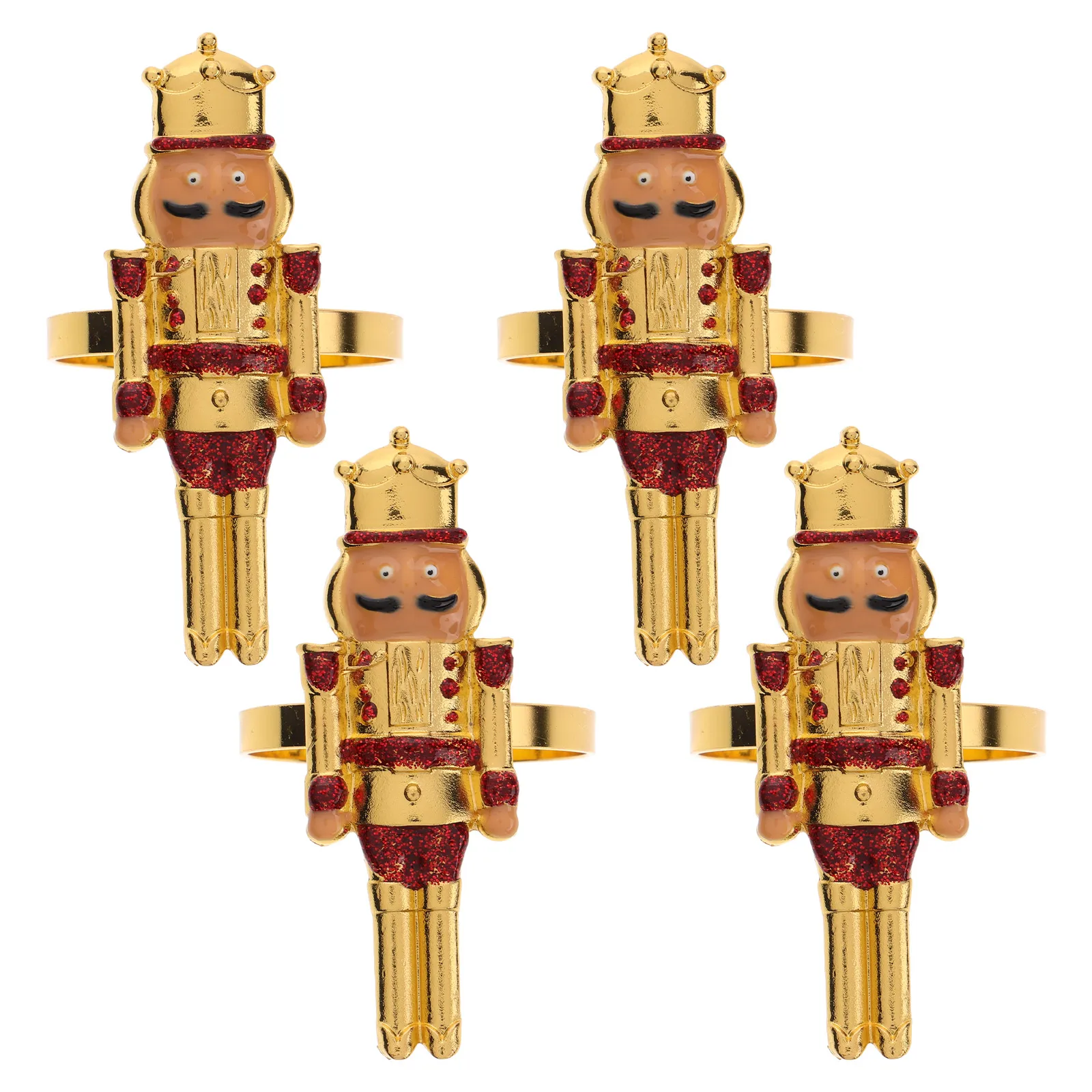 

4 Pcs Christmas Napkin Ring Table Decoration Buckle Autumn Holiday Red Alloy Nutcracker Holders