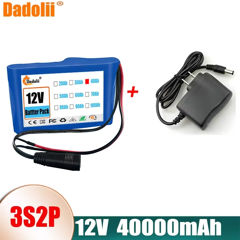 18650 3S2P 12V 40000mah Original Lithium Ion Battery DC 12.6V 40Ah Rechargeable CCTV, Camera Monitor Replacement Battery+Charger