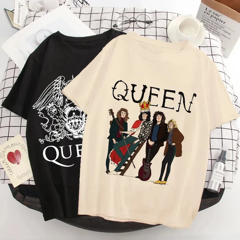 Freddie Mercury Shirt Women Summer Short Sleeve Tee Shirt Unisex Harajuku Tshirt The Queen Band Graphic Y2k T-shirt Female 90s